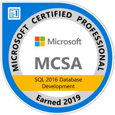 MCSA: SQL 2016 Database Development - Certified 2019